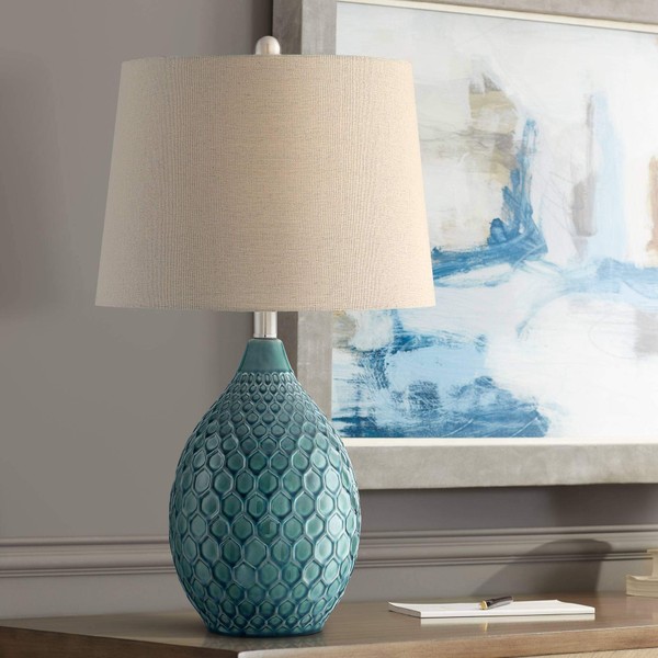 Kate Modern Table Lamp Ceramic Green Oatmeal Drum Shade for Living Room Family Bedroom Bedside Nightstand Office - 360 Lighting