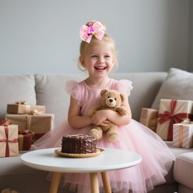 4th Birthday Hair Bow for Girls, Hot Pink Hair Clip Hair Accessories for Girls 1 2 3 4 5 6 Years Birthday Party Supplies Decorations