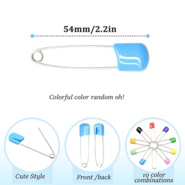 CEEYSEE 50 Pieces Safety Pins Diaper Pin 2.2 Inch Stainless Steel Nappy Pins Plastic Head Baby Safety Pins Colour Safe Locking Closures for Cloth Diapers (ET/Colour)