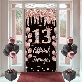 13th Birthday Decoration for Girls Happy 13th Birthday Poster Door Banner Roseold Fabric Sign Wall/Door Banner 13th Birthday Background Banner Girls Birthday Party Welcome Sign
