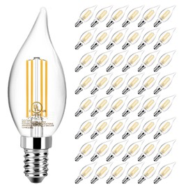 TJOY LED Candelabra Bulb Dimmable, 60W Equivalent LED Chandelier Light Bulbs, 5.5W 2700K Warm White 600LM CA11 Flame Tip Vintage Filament Candle Light with Decorative E12 Candelabra Base, 48 Pack