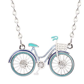 WEVENI Enamel Alloy Bicycle Necklace Bike Pendant Chain Unique Jewelry Gifts for Women Ladies (Blue)