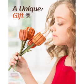 rowood 3D Puzzle DIY Wooden Flower, Artificial Flowers Model Kits to be Assembled, Craft Set for Adults, Home Décor and Valentine Toy Gift Kit