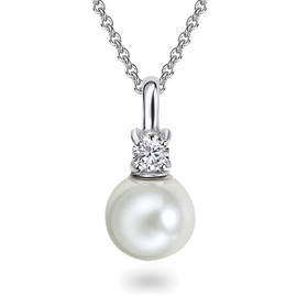 Rafaela Donata 6090307_1 Women's Necklace with Pendant 925 Silver Rhodium-Plated Zirconia Round Cut Synthetic Pearl White, Silver, Cubic Zirconia