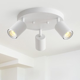 EGM 3 Light Track Lighting, White Round Track Lighting Fixtures, GU10 Flush Mount Directional Ceiling Light for Kitchen, Bedroom, Office, Picture Wall
