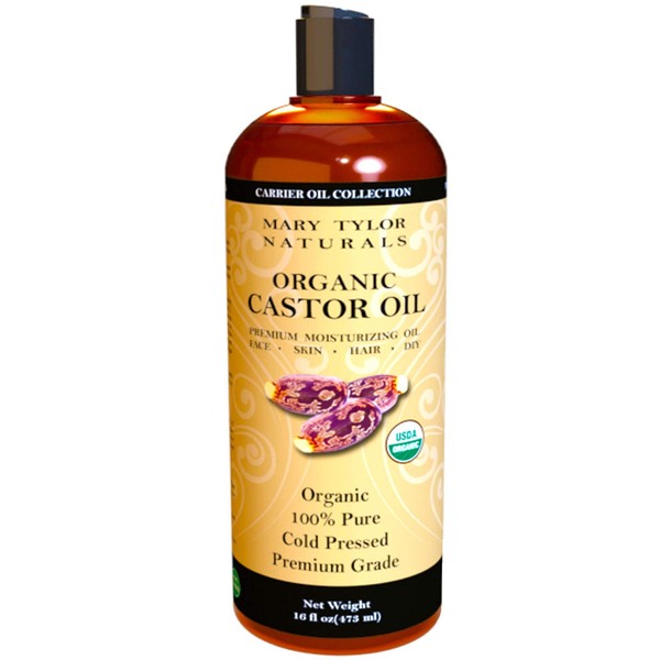 Organic Castor Oil (16 oz) USDA Certified, Cold Pressed, Hexane Free, 100% Pure, Amazing Moisturizer for Skin, Stimulates Growth for Hair, Eyelashes and Eyebrows By Mary Tylor Naturals