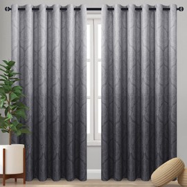 DWCN Grey Ombre Blackout Curtains for Bedroom - Damask Patterned Thermal Insulated Energy Saving Grommet Curtains for Living Room, Set of 2 Gradient Window Curtain Panels, 100 x 84 Inch Length, Grey