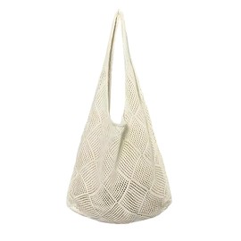 QhgPnt Crochet Bags for Women, White Beach Tote Bag, Summer Bags for Women, Small Beach Bag, Perfect for Beach Outings, Summer Vacations, and Bohemian Style Events