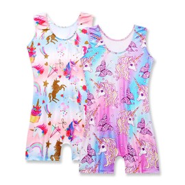 Nymphperi Girls Gymnastics Leotards Size 2-3t Pink Purple Unicorn 2 Packs Toddler Unitards with Shorts