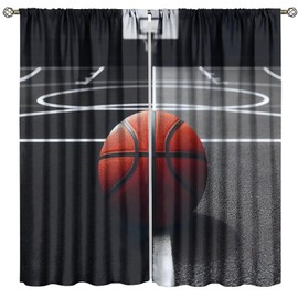 FengMingRui Basketball Kids Sports Curtains Black Basketball Court Sports Competitions Window Treatments for Kids Boys Teens Bedroom Living Room Sports Decor Window Drapes 42" W X 45" L