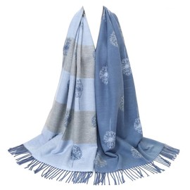 World of Shawls WINTER WARMER Reversible Thick Long DANDELION Print Fashion Scarf Blanket Wrap (Blue/Silver)