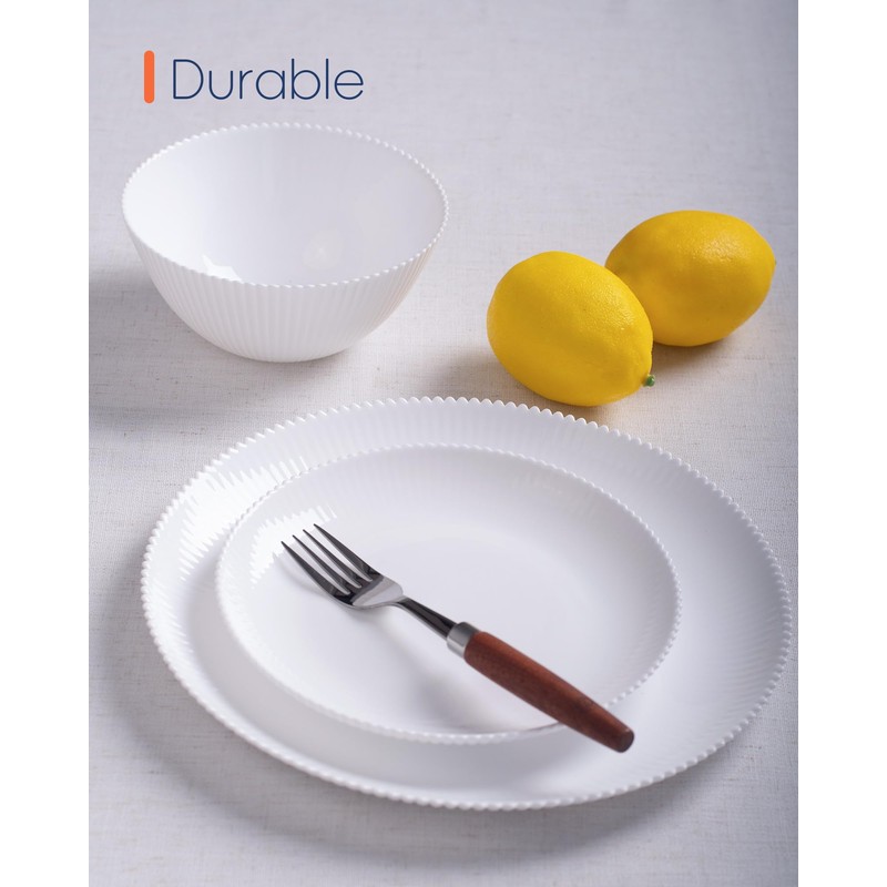 LaGlint Dinnerware Sets for 4, 12 Pieces Opal Glass Plates