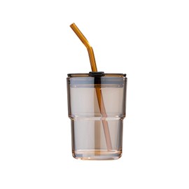 BLUEPOLAR BLUEPOLAR 13oz/400ml Tumbler Water Glass, Cups with Straw and Lid Sealed Carry on for Coffee, Iced Tea, Thick Wall Insulated Glass Cup (Amber)