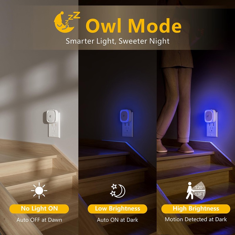 YUNLEX 2 Pack Plug in Night Light with Motion Sensor