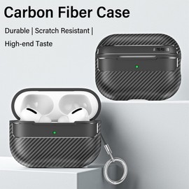 Fofvccv for AirPods Pro 2nd Generation Case, Carbon Fiber Texture Case for AirPods Pro 2 Gen with Carabiner Keychain, Military Shockproof Wireless Cover for AirPods Pro 2 XW Black