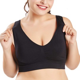 wealsex Women's Seamless Sports Yoga Bra Without Underwire Comfortable Daily Bra Large Size Bra, black, 4XL