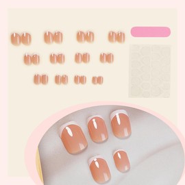 24Pcs White French Tip Press on Nails Short Square Fake Nails with Design Nude Glossy Acrylic Nails Full Cover Glue on Nails Short Coffin False Nails Artificial Nails Stick on Nails for Women Manicure