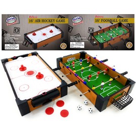 Matty's Toy Stop Deluxe Wooden 16" Mini Table Top Air Hockey (Extra Pucks) & Foosball (Soccer) (Extra Balls) Games Gift Set Bundle - 2 Pack