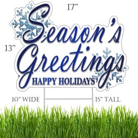 Large Season's Greetings Christmas Classic Yard Sign for Home Decor and Lawn Decoration With Stakes, Happy Holidays Merry Christmas, XMAS Holiday Sign Blue