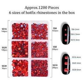 Blinginbox Hot Fix Rhinestones for Clothes Shoes Bags Phone Wallet Crafts Nail Art Flatback Gemstone Round Glass Crystal Mixed 6 Sizes Kit With Tweezers, Wax Penci and Sharpener Of 1200PCS Lt.siam