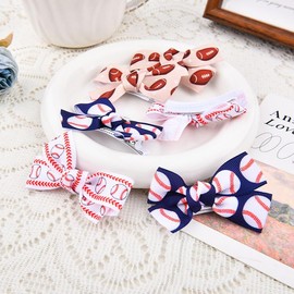 Baseball Rugby Bow Hair Clip Set Ribbion Bows Hair Accessories for Girl Sister Birthday Gifts for Teens Women Hair Decorations Barrettes Pack for Rugby Football Lover Gift Bowknot HairPin 6pcs