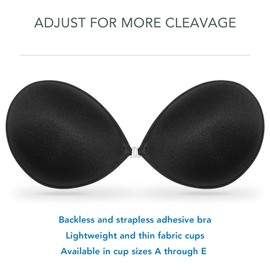 Wingslove Adhesive Bra Reusable Strapless Self Silicone Push-up Invisible Sticky Bras for Backless Dress (Black,B)