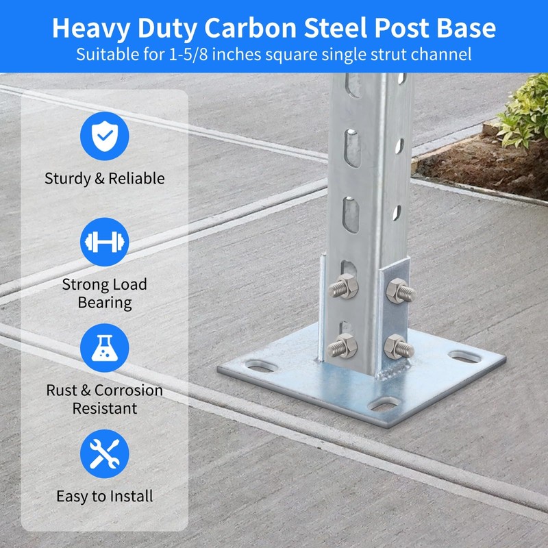 4 PCS Strut Post Bases, 4 Slotted Holes U Post