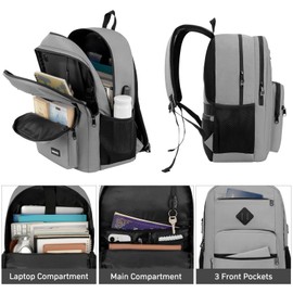 WINDARS Backpack for Men Women, Durable Casual School Backpacks Teens Boys and Girls Classic 17.3 Inch Laptop Bookbag with USB Charger for College High School Work Travel (Gray)