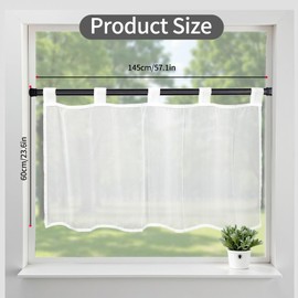 LUKDUNG Net Curtains, Voile Bistro Curtain, Short Curtain with Loops, Kitchen Curtain, Short Curtain, White, Pack of 1, H x W 60 x 145 cm