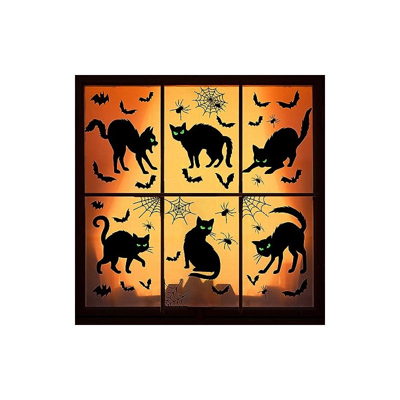 Decoración para ventanas de gato negro de Halloween, calcomanías espeluznantes