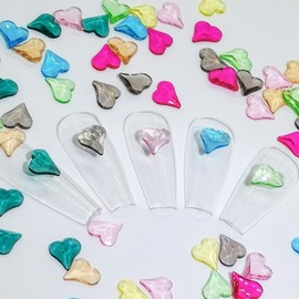 KAAGEE 80 Pieces Aurora Nail Rhinestone Gems 3D Heart Nail Charms Water Ripple Flat-Back Nail Crystal Glass Crystals Stone Nail Decoration for Nail Supplies DIY Craft Manicure Salon