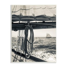 Stupell Industries Ocean Sail Tie Line Vintage Ship Muted Photography, Designed by Danita Delimont Wall Plaque, 10 x 15, Grey