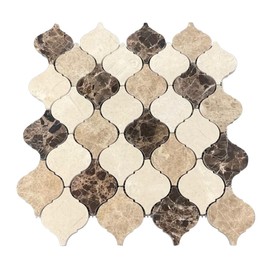Mix Light and Dark Emperador and Crema Marfil 3 in. Arabesque Lantern Polished Marble Mosaic Floor and Wall Tile for Kitchen Backsplash, Fireplace Surround, Bathroom Wall (1 Sheet)