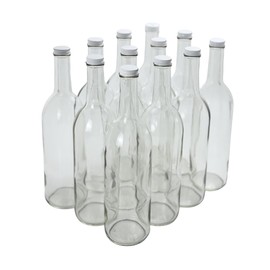 FastRack – 750 ml Flint Bordeaux Clear Glass with White Screw Cap (12 Pack) | Clear Empty Bottles for Wine, Liquor & Drinks