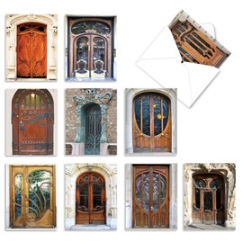 The Best Card Company - 10 Blank Note Cards Boxed (4 x 5.12 Inch) - Architecture, Assorted All Occasion Cards - Art Nouveau Doors M4624OCB-B1x10