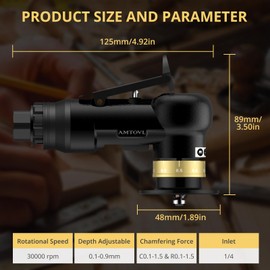 AMTOVL Air Chamfer Tool - Mini Pneumatic Chamfering Machine, 30000 RPM Pneumatic Chamfering Tool, 45 Degree Air Beveling Machine with 1/4 Inch Air Inlet for Metal, Wood (Black)
