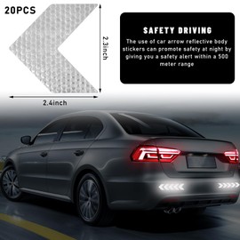 Sylvil 20 PCS Car Arrow Reflective Stickers, Waterproof Safety Warning Sign Reflective Decal, High Night Visibility Reflector Tape for Auto Trunk Rear Bumper Body, Car Accessories (White)