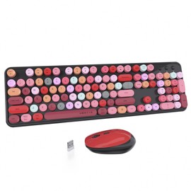 UBOTIE Colorful Computer Wireless Keyboard Mouse Combos, Typewriter Flexible Keys Office Full-Sized Keyboard, 2.4GHz Dropout-Free Connection and Optical Mouse (Black-Colorful)