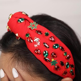 JWICOS Diadema Navideña Para Mujer, Diadema De Cristal, Decoración Navideña, Accesorios Para El Cabello, Regalos, Diadema De Moda, Diadema Adornada Para Fiestas (Roja)