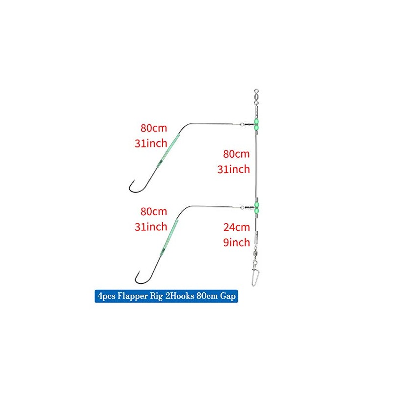 Rodeel 4 PCS Sea Fishing Rigs Flapper Rig Two Hook