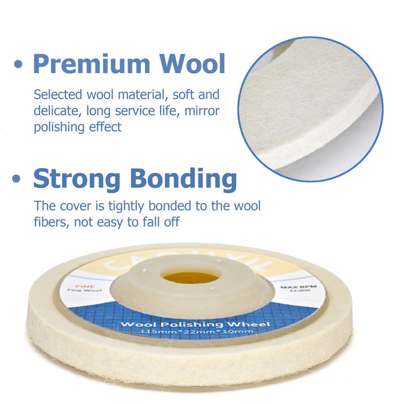 CAQUXIL 5PCS Wool Polishing Wheel Disc 4.5" x 7/8", Wool