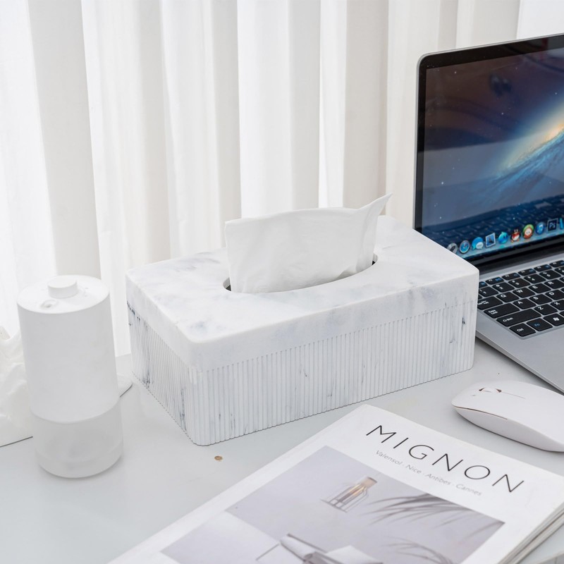 Marble Tissue Box Cover, Rectangular Napkin Facial Tissues Holder for