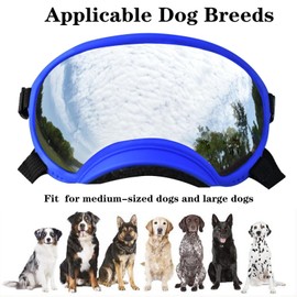 Soft Samll Dog Sunglasses Dog Goggles for Large Breed UV/Wind/Dust Protection Winproof Dog Puppy Sunglasses Pet Glasses Eye Wear with Adjustable Strap (Bule Frame & Silver Lens/Large)