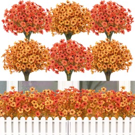 Bassion Artificial Fall Flowers for Outdoors, 16 Bundles Mixed Color Silk Fake Mums UV Resistant Faux Plants for Planter Outside Window Box Porch Patio Garden Home Fall Decorations