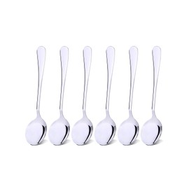 Qinglele 304 Stainless Steel Round Soup Spoons Set Of 6, Dinner Spoon, 7.4 inches, 6 Pcs Spoon (6 Pcs, 1)