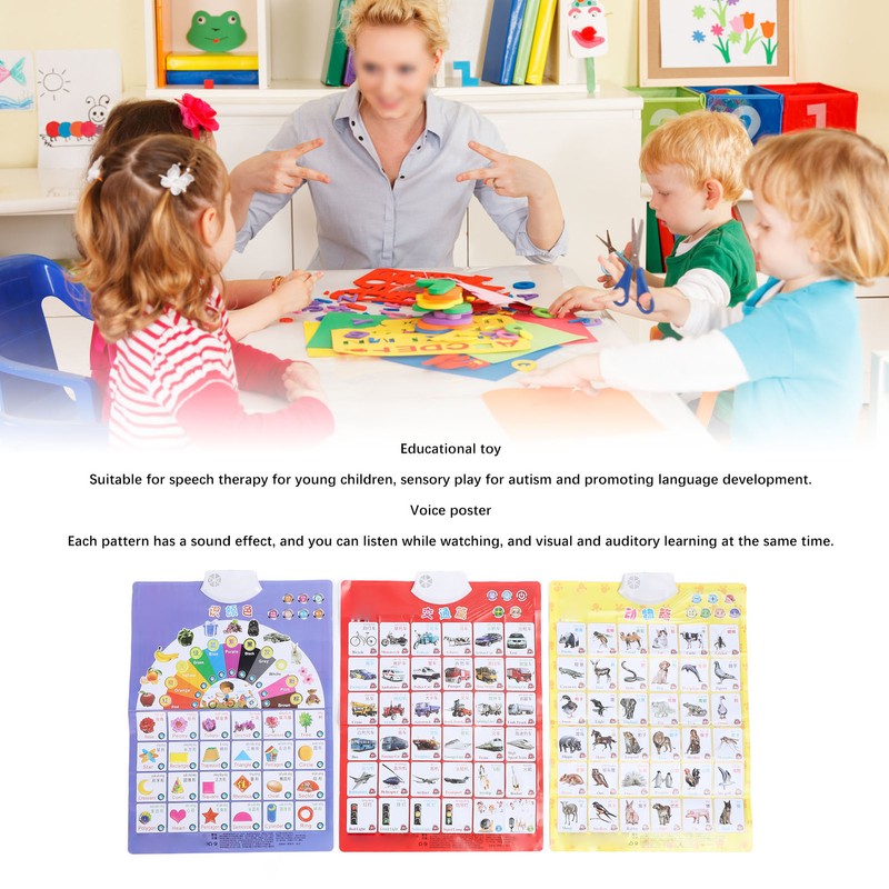 3pcs Sound Educational Posters Preschool Learning Poster Parent Child Interaction