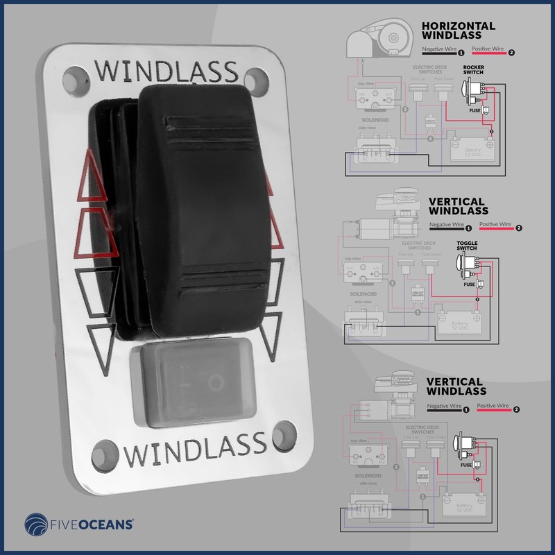 Five Oceans Boat Anchor Windlass Up/Down Rocker Switch Panel, Windlass