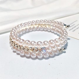 Asphire Vintage Pearl Bracelet 3-Row Pearl Rhinestone Bangle Bracelet Sparkling Crystal Multi-Layered Hand Chain Elastic Bridal Wedding 1920s Flapper Costume Accessories for Women (Style 1)