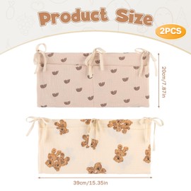 Pack of 2 Baby Bed Organiser, 2-in-1 Baby Nursery Organiser, Khaki Organiser, Side Cot Baby, Hanging Baby Bed Storage Bag, Bed Organiser Cot for Nappies, Bottles