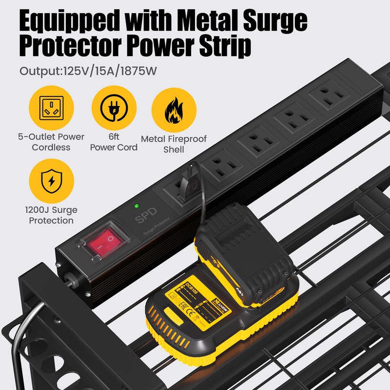 Large Power Tool Organizer Wall Mount with Charging Station for
